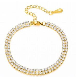 18K Gold Plated Double Row Cubic Zirconia Tennis Bracelet Stainless Steel